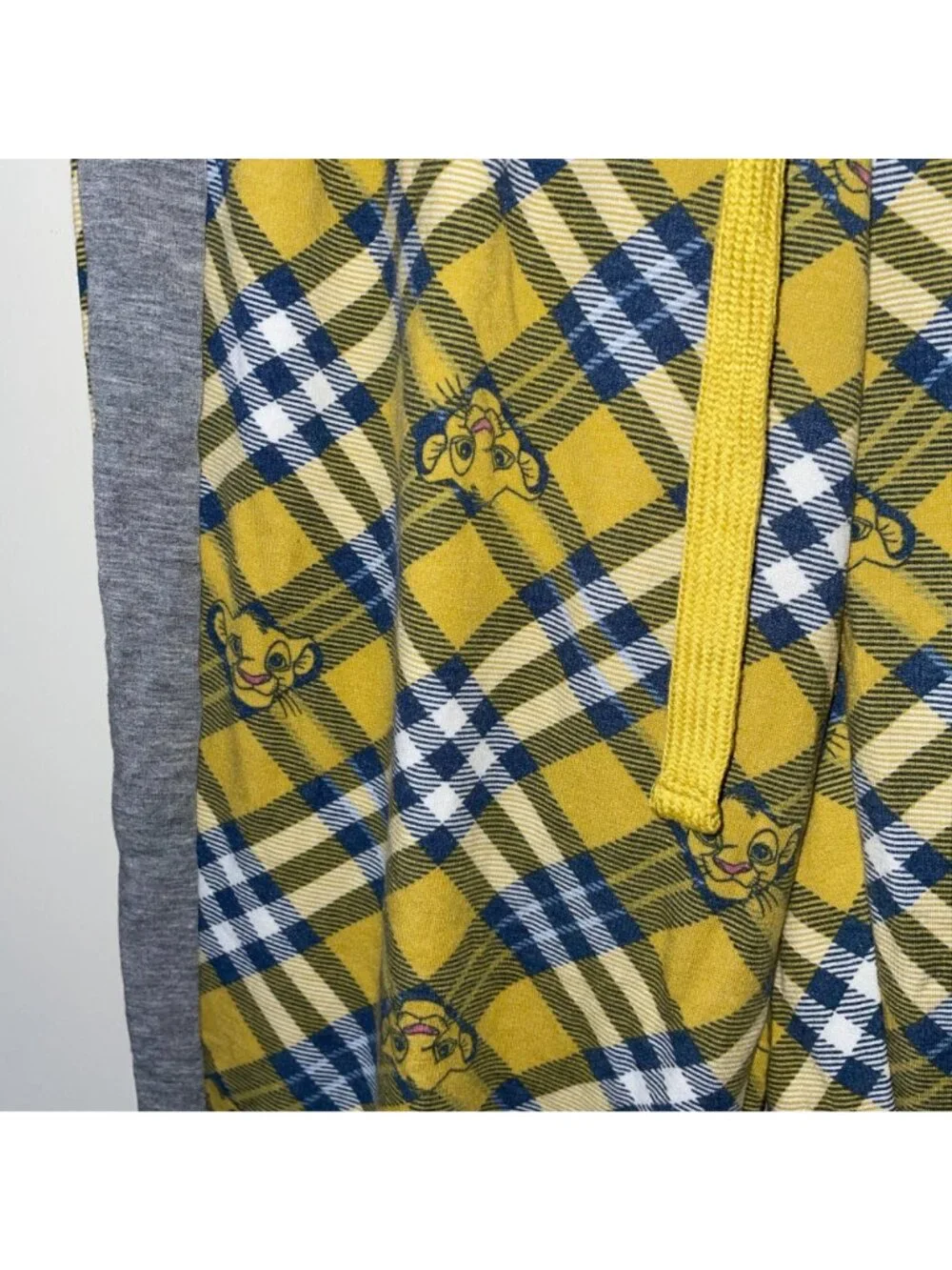 Disney The Lion King Simba Plaid Jogger Pants Yellow Gray Loungewear Size L - Picture 2 of 5